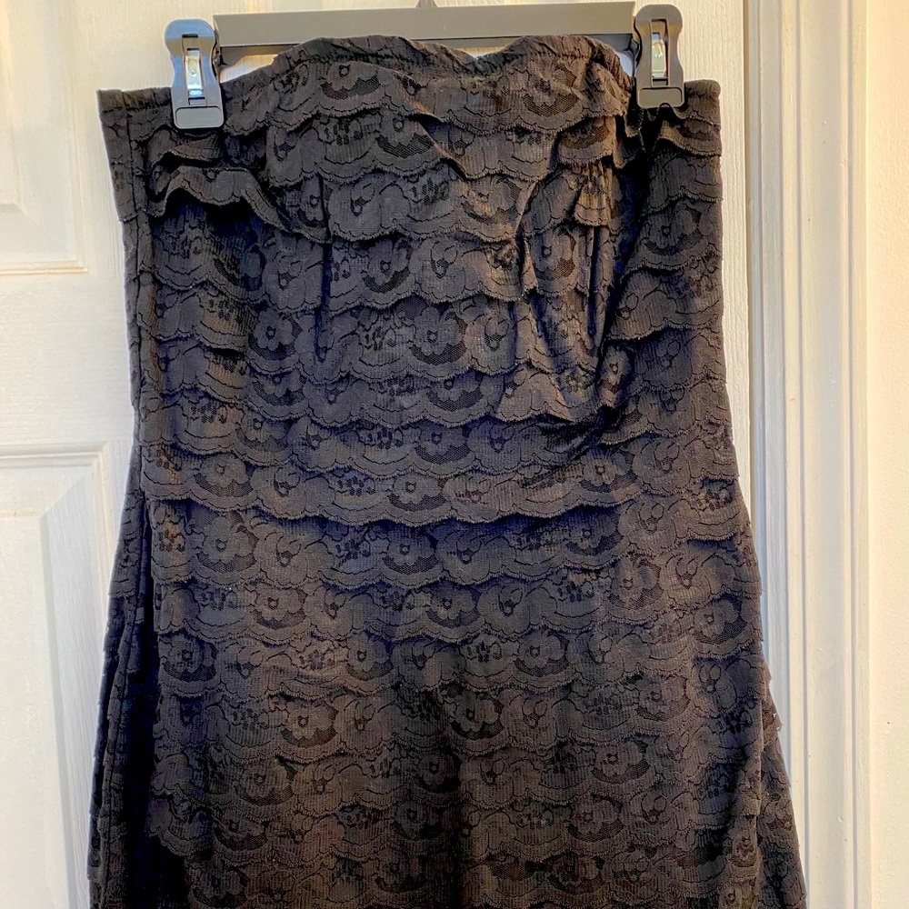 Strapless black lace cocktail dress